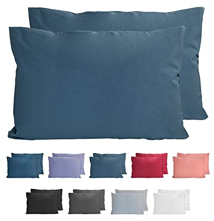 Komfortec 100% Baumwolle Kissenbezüge 2er Set 40x60 cm, Superweicher Premium Jersey Kopfkissenbezug 150 g/m², Kissenhülle, Petrolblau
