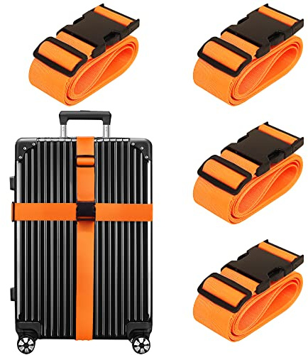 Luggage Straps for Suitcases TSA Approved Travel Belt 4 Pack by Chelmon(Orange)