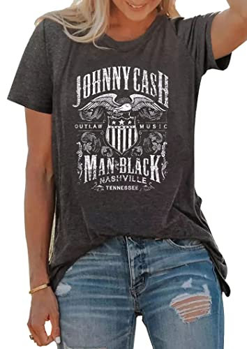 Country-Musik-T-Shirt für Damen, Vintage, Nashville Tennessee, Grafik-Shirt, Musikliebhaber, Sommer, Urlaub, Top Shirt, grau dunkel, Klein