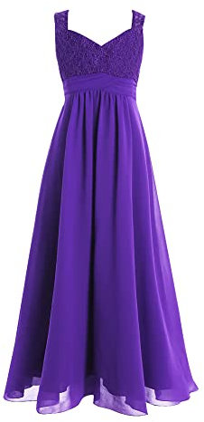 iiniim Robe Longue Cérémonie Enfant Fille en Mousseline de Soie Robe à Bretelles Demoiselles d'honneur Robe de Princesse sans Manches été Noble Gown 4-16 Ans Violet C 12 Ans