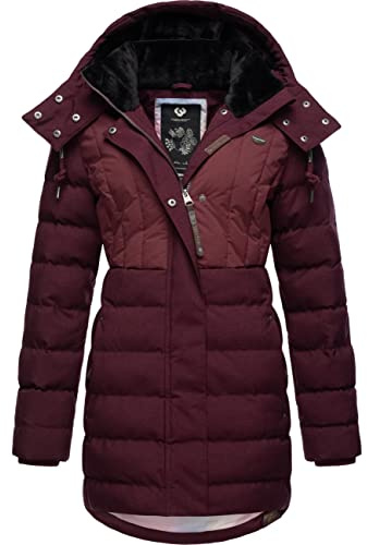 Ragwear Damen Wintermantel Warmer wasserdichter Steppmantel lang mit Kapuze Ashanta Block XS-6XL
