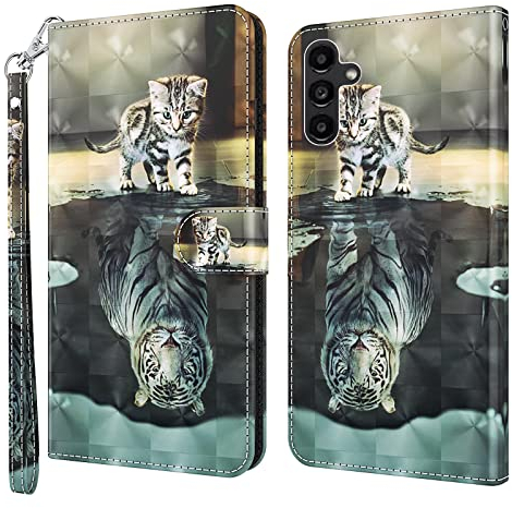 GLANDOTU Handyhülle für Samsung Galaxy A14 5G / 4G Lederhülle [Standfunktion] [Magnetverschluss] Stoßfest Flip PU Leder Cover Case Klapphülle Samsung A14 Schutzhülle (Katze & Tiger)