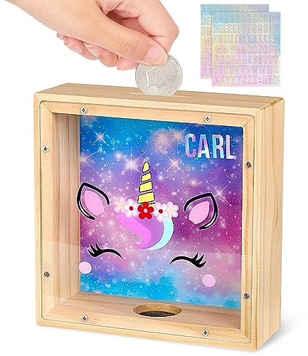 Beinou Spardose Kinder Sparschwein Mädchen Einhorn Sparbüchse Acryl- Sparkasse Piggy Bank Kinderspardose Taufgeschenke Jungen mit Personalisierten Buchstaben