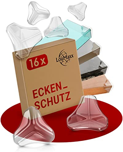 LouMaxx Kantenschutz Baby transparent, Eckenschutz Baby selbstklebend – unauffälliger Stoßschutz für Babys und ältere Menschen – 16er Set Tischeckenschutz Kinder