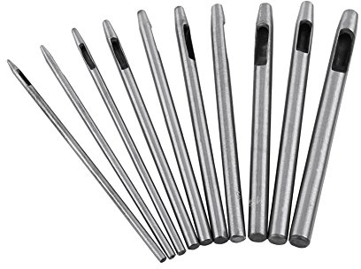Tbest Locheisen 1Mm, 10-teiliges Locher-Lederwerkzeug, Hohlstanzer, Bastelset für Leder, 10 verschiedene Größen, Stahl, Silber, Manuell, 5 mm, Ledergriff