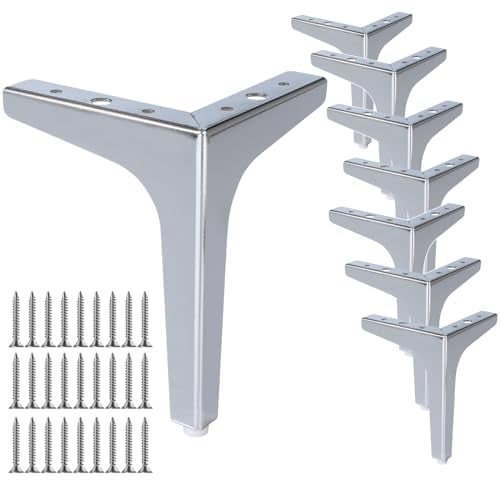 LOLYSIC Metal Furniture Legs, 17cm 6.7 Sofa Legs Set of 8 Triangle Cabinet Feet Chair Legs DIY Replacement Furniture Legs for Coffee Table Cupboard Couch Cabinet, Silver