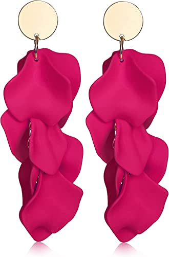 Diamday Acryl Clip Ohrringe für Frauen Mädchen Lang Rosenblüten Ohrringe Baumeln Übertriebene Blumen Ohrringe Elegant Tropfen Statement Quaste Blumen Ohrringe Farbenfroh Ohrstecker Pfirsich