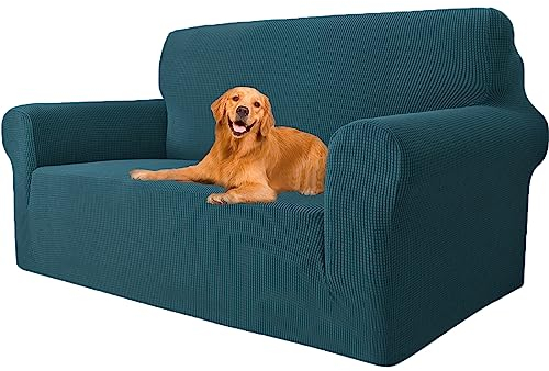 YSTELLAA High Stretch Sofa Überzug 2 Sitzer, Couch Bezug rutschfest, Universal Sofahusse Elastische, Couchüberzug Sofaschutz Katze Durable, Waschbare Sofa Covers Mit Armlehnen, Dunkelgrün