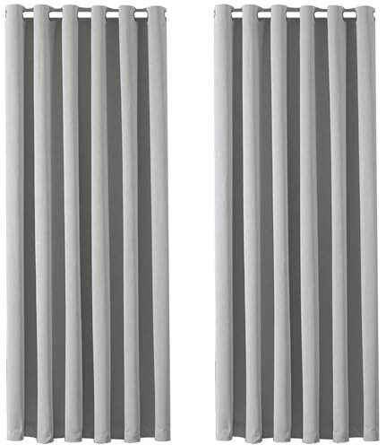 AMEHA Blackout Curtains Eyelet Window Treatment Curtain Thermal Insulated for Living Room 66x72 Inch Super Soft Privacy Protection, Tiebacks 2 Panels, Light Grey