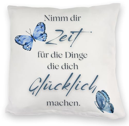 speecheese Nimm dir Zeit Kuschelkissen mit Spruch EIN bequemes DekoKuschelkissen für die Couch Spruch Schmetterlingen Mädchen Frauen Zitat KuschelKuschelkissen Bedruckt Selbstfindung Glück