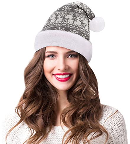 Kobilee Nikolausmütze Erwachsene 50 Weihnachten Ugly Strick Weihnachtsmütze Wichtelmütze Plüsch Rentier Party Weihnachtsmann Mütze Weihnachtsmützen Unisex Santa Christmas Hat