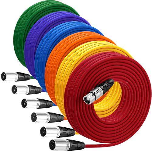 Copkim 6 Pack 25 ft XLR Cables 3 Pin Male to Female, Bright Color