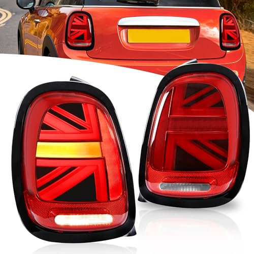 VLAND Rückleuchten Kompatibel für Mini Cooper F55 F56 F57 2014-2020, Mit E-Prüfzeichen,1 Satz (Rot/Schwarzer Zierring)