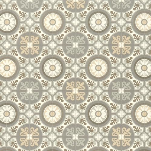 Moroccan Tile Design Cushion Vinyl Flooring Sheet Beige Cream & Grey Patterned Non Slip Lino Conservatory Kitchen Bathroom Floor (Tangier 10, Sample)