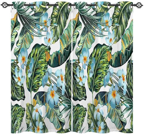 ANHOPE Tropisch Dschungel Blatt Blume Blickdichte Gardinen mit Ösen Thermo Vorhänge Weich Vorhang Blackout Curtain Wohnzimmer Schlafzimmer Verdunklungsvorhänge 2er Set H 160 x B 132 cm
