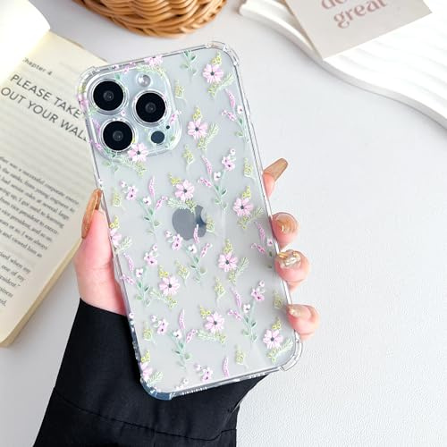 ZTOFERA for iPhone 15 Pro Case,Clear Floral Pattern,Pink Flower | Reinforced Corner Shockproof Protection,Soft Bumper,Slim Fit,Cute Girly Chic Flower Print,for Women Girls