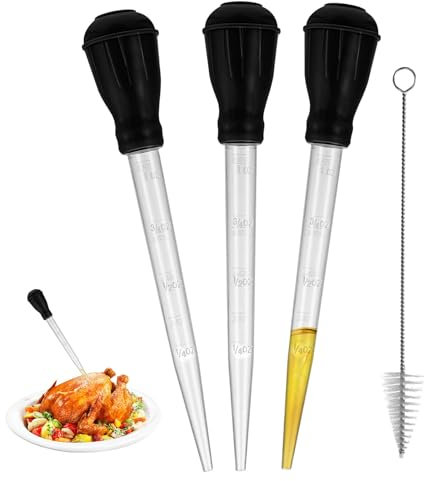 3 Pcs Turkey Baster Large, Baster Pipette, Meat Baster Syringe, Basting Syringe Pipette, Bulb Barbecue Chicken Basting Cooking Pipette, Plastic Dropper Aquarium Injector for Cooking BBQ Grill Baking