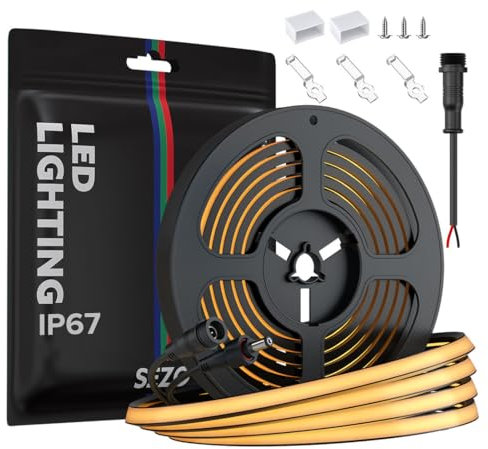 SEZO 24V 4000K Naturweiß FCOB COB LED Streifen 5M 320LEDs/m IP67 Wasserdicht COB LED Lichtleiste, Dimmbar LED Strip Hohe Dichte Licht Light Breite 10mm für Home Party Dekoration PCB Schwarz