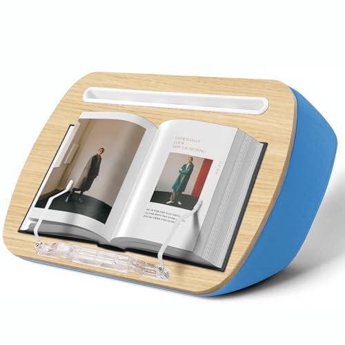 SUETPYE Sitzsack-Klappbuchhalter zum Lesen, freihändig, bequemer Lesekissenständer, minimiert Nackenbelastung, ideales Geschenk für Buchleseliebhaber im Bett oder überall sonst, mit Buchablage (blau)