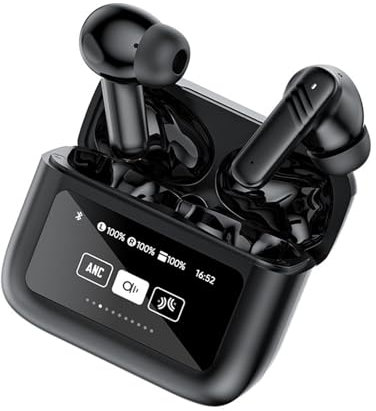 Auricolari touch screen con cancellazione attiva del rumore, auricolari wireless Bluetooth ANC Auricolari in-ear TWS Auricolari wireless ENC con schermo su custodia auricolari Bluetooth per iPhone