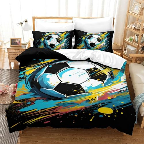 BGACVZLCV Fußball 3D-Bettbezug Kissenbezug Bettwäsche Deckung Set Mit Reißverschluss Weich Mikrofaser Bettbezug Single(140x200cm)