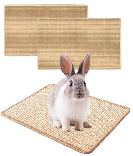 Lot de 2 Tapis à Gratter pour Lapin Tapis de Soin des Griffes et Dents pour Cages Lapin Tapis d'sisal Naturel pour Rongeurs Jouets Mâcher Litière Rongeurs Jouets à Mâcher pour Hamsters Cochon d'Inde