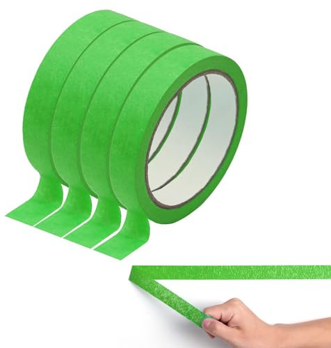 SUJIBHI 4 Rolls Masking Tape Green Delicate Surface Painters Masking Tape Decorators Tape for Indoor Painting Decorating Renovations (20mm x 20m)
