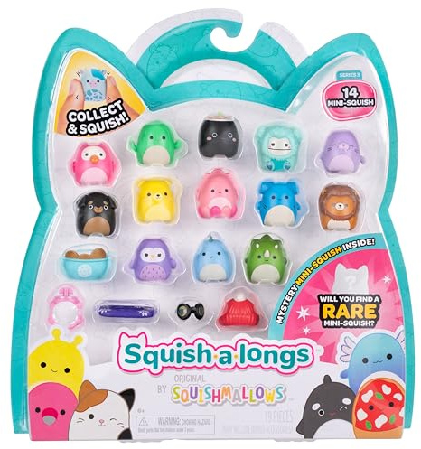 Squish-a-longs SQAL0088-14er Pack, enthält 14x 2,5 cm Mini-Squish mit 4X Accessoires, 1x Ring und 1x Collectors Guide (Welle 3, Stil 2)- Sammeln, Tauschen und Spielen