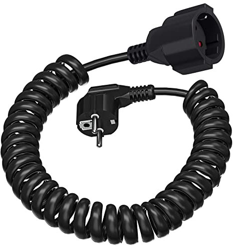 Cavo di prolunga a spirale, 10 m, 0,8 m su 10 m, cavo a spirale estensibile con contatto di protezione, spina e contatto di protezione, 230 V/16 A, IP20, nero