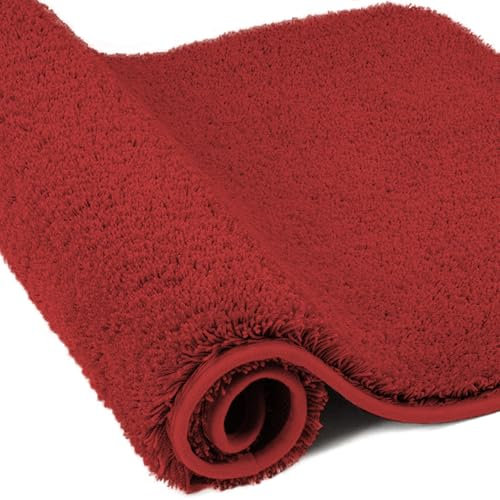 wyewye Mikrofaser-Badematte, Fußmatte, 2 cm, super dicker Badteppich, super saugfähig, Badezimmerteppich, 60 x 90 cm, Rot