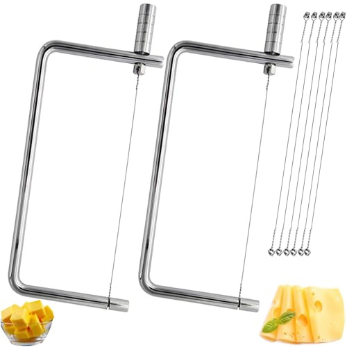 SUZLFTDZSW Cheese Slicer Kit - 2 Slicers + 6 Extra Wires - Stainless Steel - Great for Making Giftable Cheese Cutting Boards