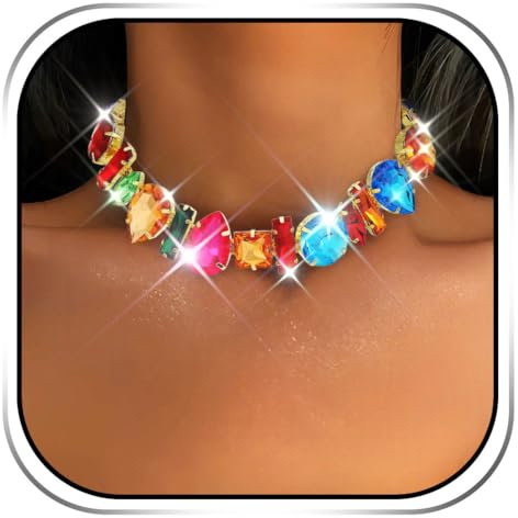 Evlry Strass Choker Halskette, Glitzernde Kristall Halsketten, Statement Kette für den Abschlussball für Frauen