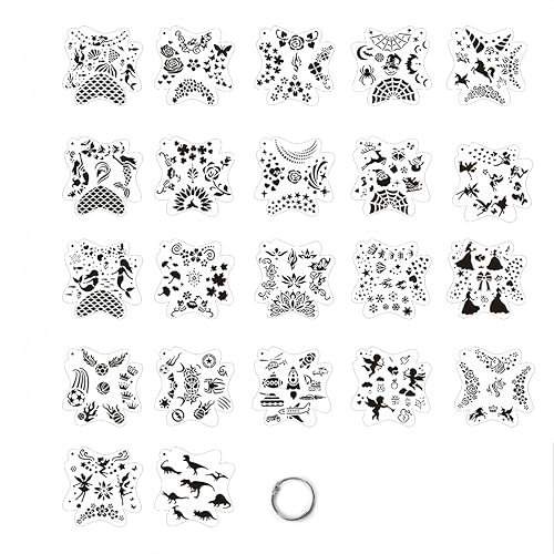 CZAKOMIX 22 Stück Face Paint Stencils, 12.9 * 12.9cm, Wiederverwendbare Gesichtsfarbe Schablonen, Tattoo Schablonen, Für Gesicht Und Körper, Halloween, Karneval, Schminke Partys (Milchig Weiß)