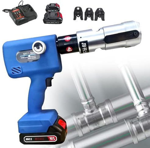 VNATWGOO Akku-Hydraulisches Presswerkzeug FüR Wasserrohrverbindungen, Hydraulische Rohrpresszange, Mit Austauschbaren Pressbacken Und ÖLrüCklaufschalter,DN25