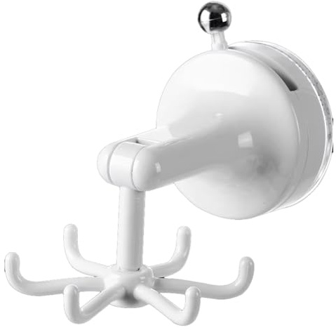 Wisboey Drehbarer Küchenhaken - Wandhalterung mit 6 Klauen und Saugnapf für Pfannenwender und Kochgeschirr, Aufbewahrungslösung Aus Kunststoff Ohne Bohren