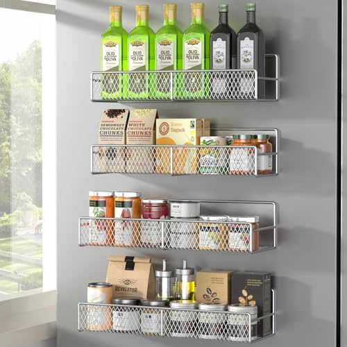 Kmise Magnetische Regale für Waschmaschine und Kühlschrank, robuster Wäsche-Organizer mit Aufhängerhalter und tiefen Körben, Metall-Aufbewahrungssystem für Waschküche, Grau, 6 Stück