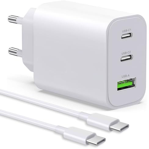USB C Ladegerät 65W 3-Port USB Schnellladegerät,USB C Netzteil PD Ladegerät kompatibel mit MacBook Pro/Air, iPhone 16/16 Pro/15/14/13, iPad mini/Air, Galaxy S24,Pixel (Weiß)