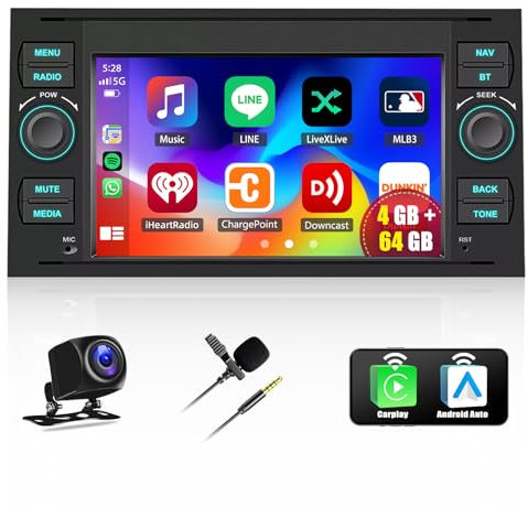 4G+64G Car Stereo for Ford Focus Fiesta Kuga Transit Connect Mondeo S-Max C-Max Galaxy with Carplay Android Auto, Android 13 7 Inch Touchscree Car Radio with Bluetooth GPS Navi WiFi FM/RDS HiFi SWC