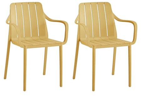 VORTIVO Gartenstühle 2er Set stapelbar - Hochwertige Outdoor-Stühle in Gelb, wetterfest, UV-beständig, bis 200 kg – für Balkon, Terrasse & Esszimmer