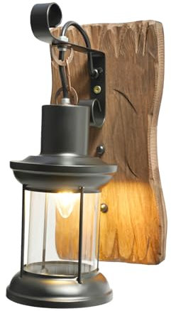 Fyssnn Vintage Retro Wandlampe, Holz Kreative Aussen Wandleuchten, Hölzerne Garten Lampen, Industrie Wasserdichte Lampe Aus Aluminium und Glas, E27 Außenlampe Für TüR/Haus/Balkon/Garage/Flur/Terrasse