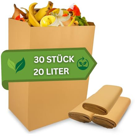 Biomüllbeutel Set 20L | 20 Stück Kompostierbare, Reißfeste & Plastikfreie Biomülltüten aus Papier & Stärke für Haushalt & Gastronomie