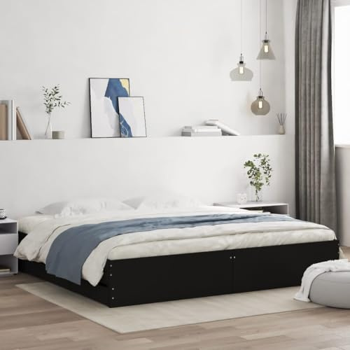 Modern Wooden Queen Size Bed Frame With Storage Drawers | Sturdy Wood Beds, 160cm Bed Base, Bedroom Furniture Black