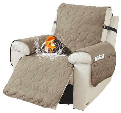 QQJIN 100% éTanche Housse pour Fauteuil Relax Electrique, AntidéRapant Protege Fauteuil 1 Place avec Poches de Rangement, Douce Et Lavable,Kaki,1 Seater