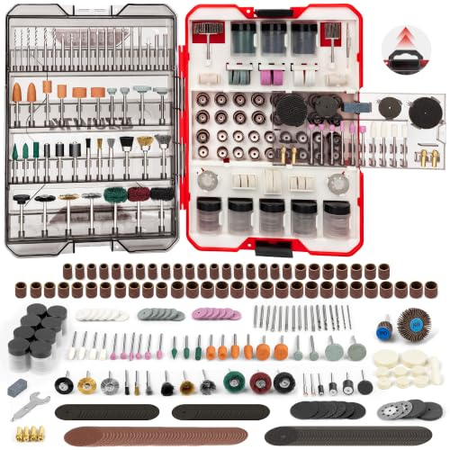 EZUVITA 618PCS Rotary Tool Accessory Kit, Fits Dremel Rotary Tools, Universal Fitment for Polishing, Sanding, Cutting, Drilling, Engraving, Grinding with Portable Tool Storage Case (Red)