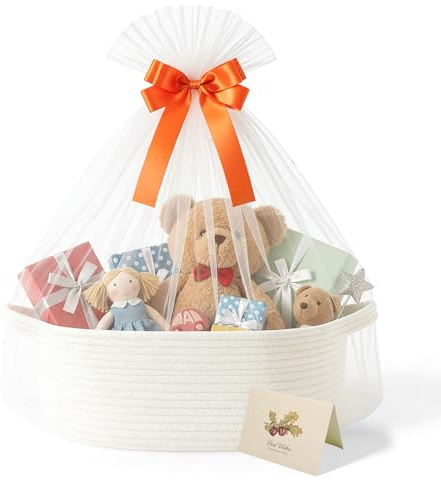 Eschenkkorb leer groß,Baby Aufbewahrungskorb,Korb geflochten,Gift Basket,Präsentkorb leer,Korb für Geschenke,Aufbewahrungskörbe,Geflochtener Korb für Geburtstag,Hochzeit,Erntedank,Weihnachten (Weiß)