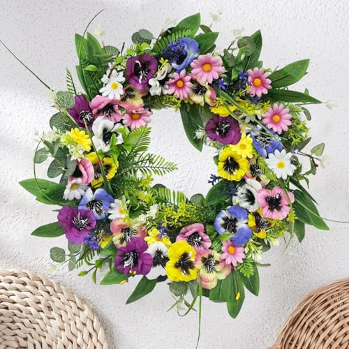 Couronnes Décoratives pour Porte D'Entrée,Couronne de Fleurs Artificielle Guirlande,Couronne de Printemps,Couronnes de Pâques,Couronnei de Printemps pour Porte d'Entrée,pour Décoration D'Intérieur