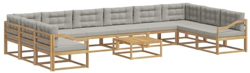 vidaXL Outdoor-Sofagarnitur mit Kissen 11 pcs Weiß und Hellgrau, Akazienholz Garten-Sofa-Set, Moderne Outdoor-Sitzgruppe, Bequeme Bänke für Terrasse, Garten, Poolmöbel