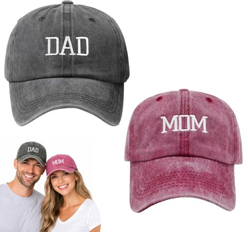 PCTSMART Mama und Papa Baseballkappen Set, bestickte Partner Caps im Retro Stil, verstellbare Eltern Mützen für Alltag, Sommer, Familienausflüge, Geschenkidee und gemeinsame Erinnerungen