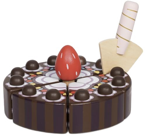 Le Toy Van - Childrens Wooden Honeybake Chocolate Gateau Cake Food Pretend Toy | Birthday Cake Or Afternoon Tea Role Play Toy Age 2+, Medium