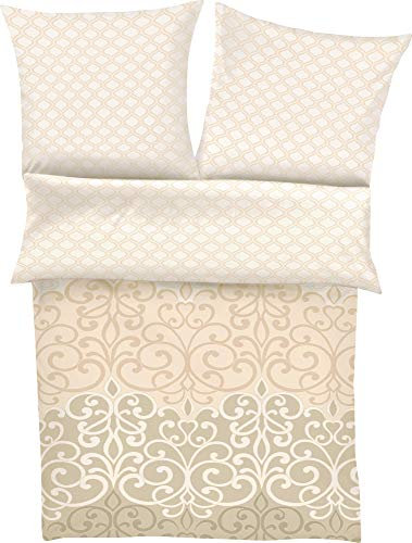 IBENA Bettwäsche-Set, Baumwolle, 155x220cm mit 1 Kopfkissenbezug, natur/creme